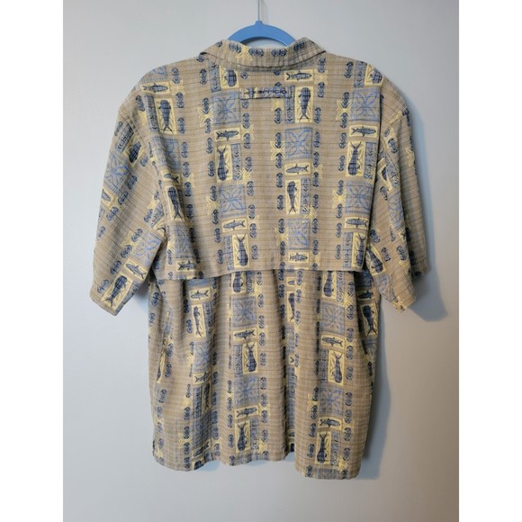 Exofficio Men's Button Up Short Sleeve Breathable Shirt Tan/Yellow/Blue Size M - Picture 3 of 6